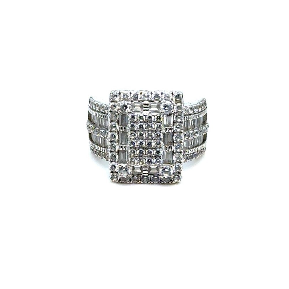 Lovely 925 Silver Baguette/Round Cz Statement Ring